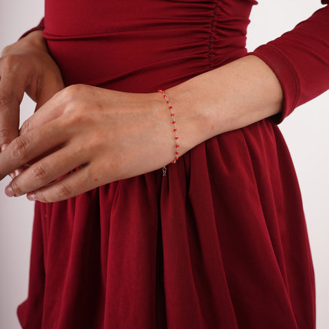 Sterling Silver Red Beaded Station Bracelet