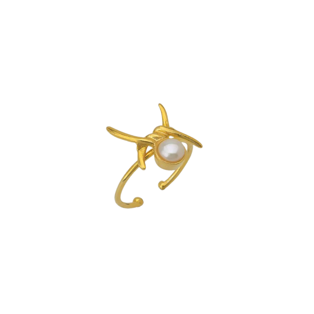 Barbed Wire Design Pearl Adjustable Sterling Silver Natural Hammered Ring