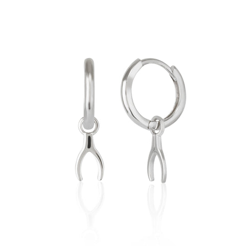 Wishbone Drop Charm Sterling Silver Earrings