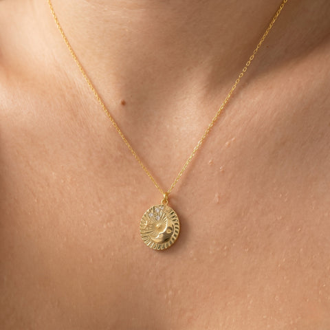 Moon Embossed Silhouette Sterling Silver Medal Necklace