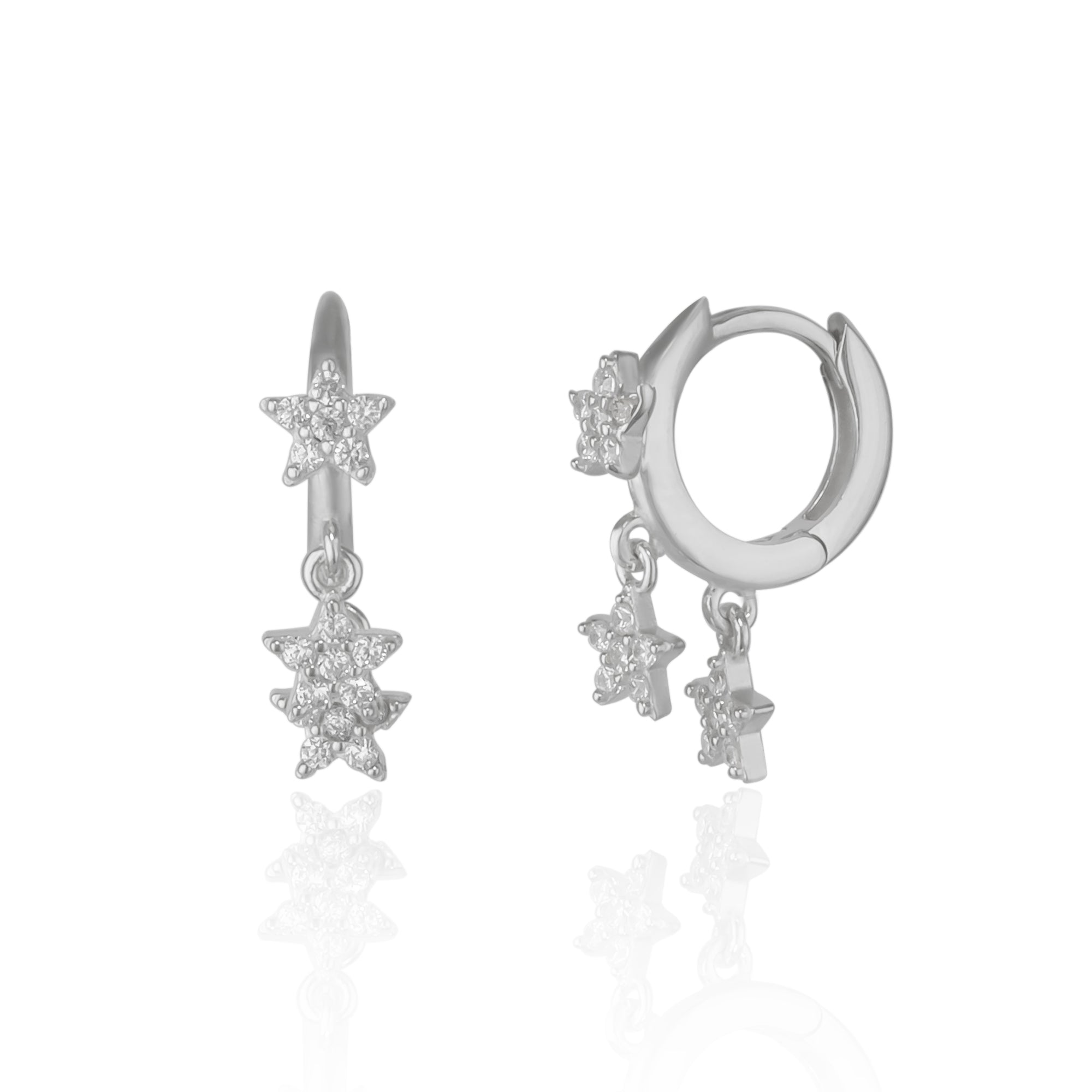 Star Sterling Silver Eardrop Hoop Earrings