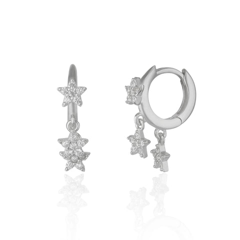 Star Sterling Silver Eardrop Hoop Earrings