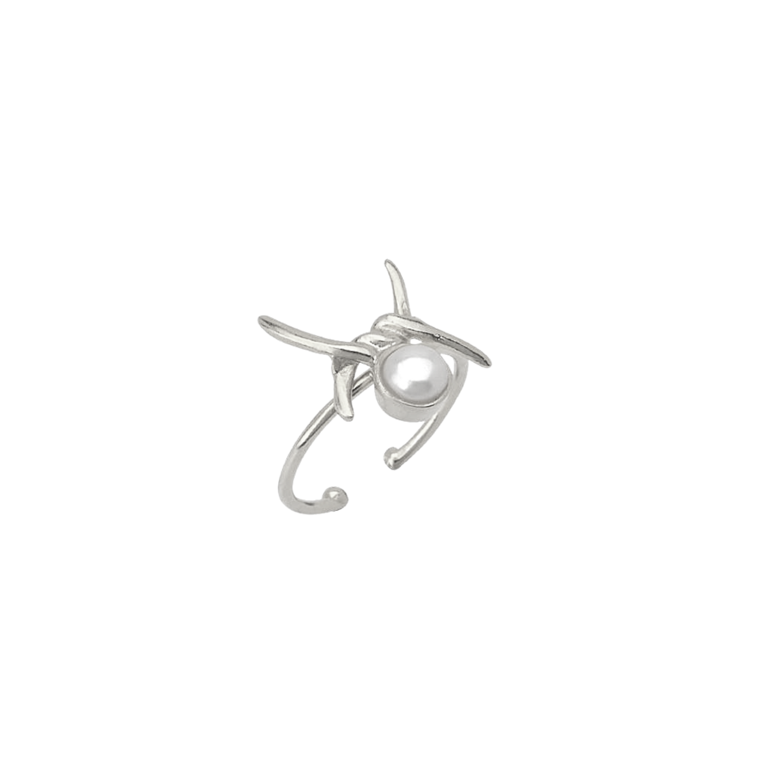Barbed Wire Design Pearl Adjustable Sterling Silver Natural Hammered Ring