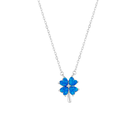 Blue Opal Four Leaf Clover Sterling Silver Necklace
