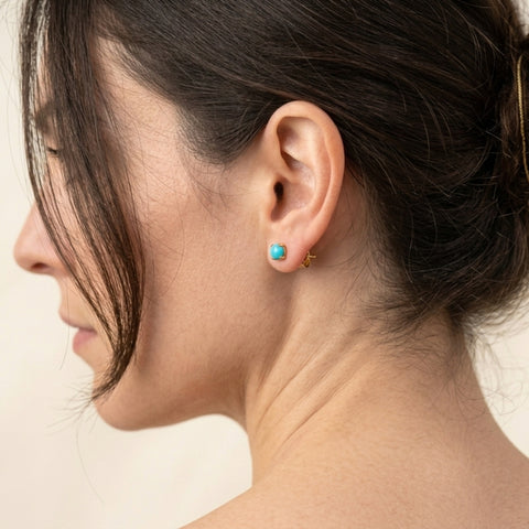 9Ct Solid Gold Natural Turquoise Stud Earrings