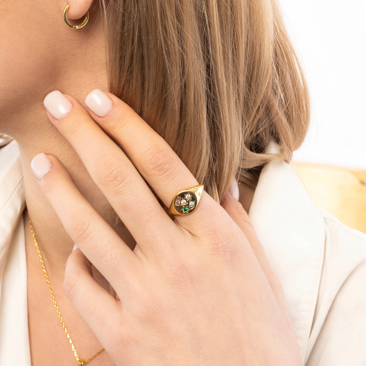 Kaleidoscope Gemstone Multicolour Round Sterling Silver Adjustable Signet Ring