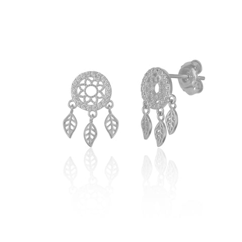 Braided Dreamcatcher Sterling Silver Drop Stud Earrings