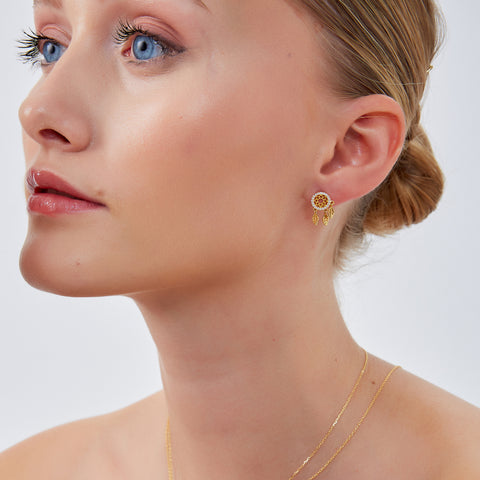 Braided Dreamcatcher Sterling Silver Drop Stud Earrings