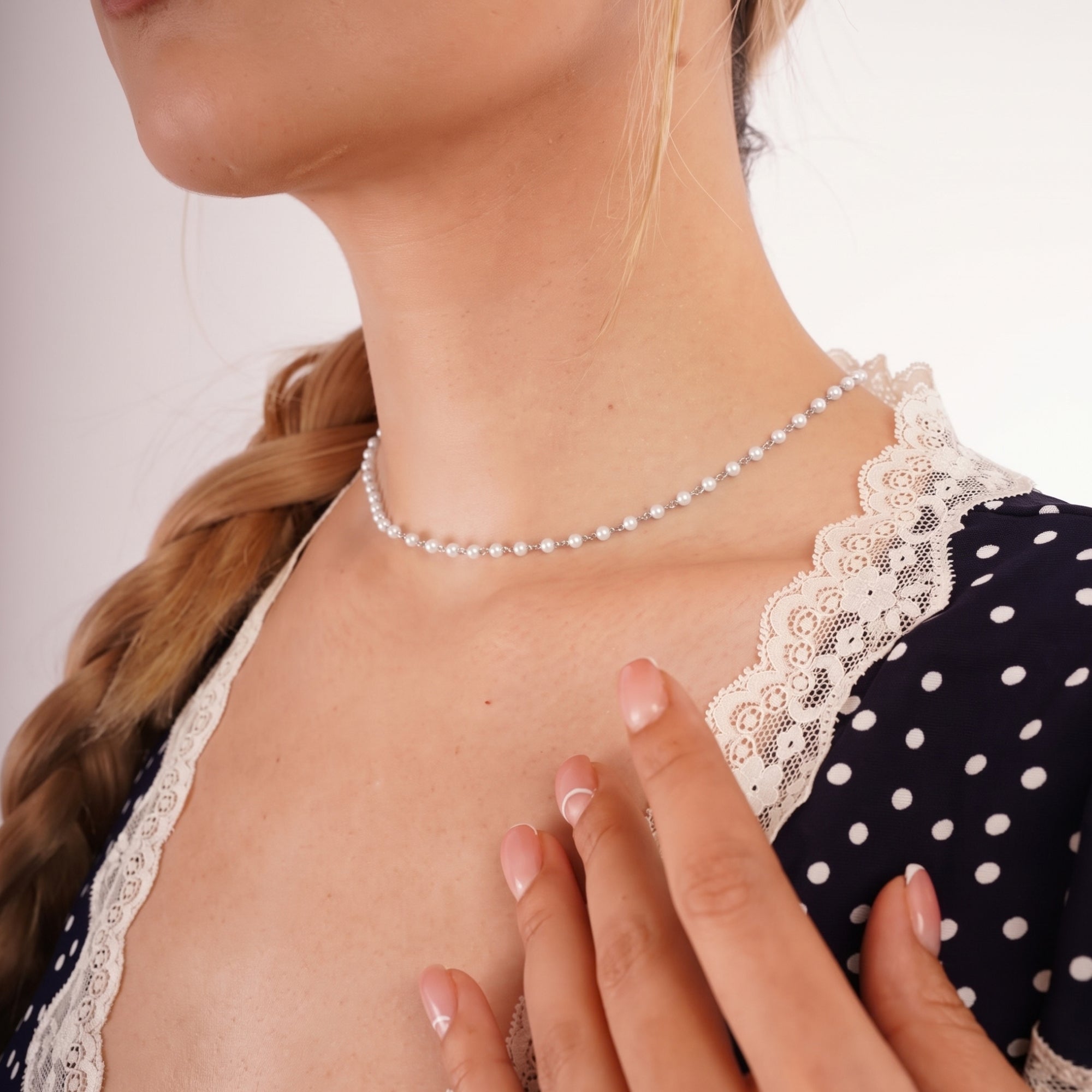 Fine Linked Pearl Sterling Silver Chain Necklace