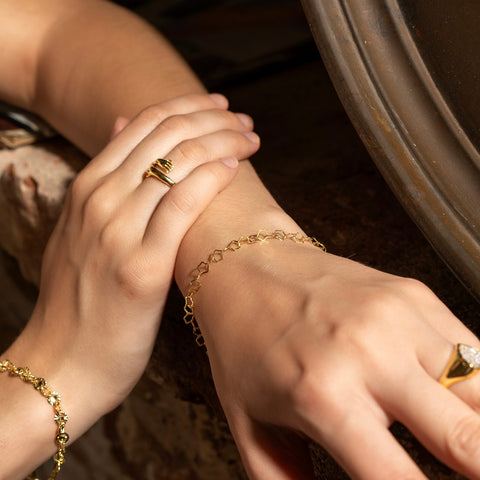 Hug Ring With Hands Sterling Silver and Gold Plated