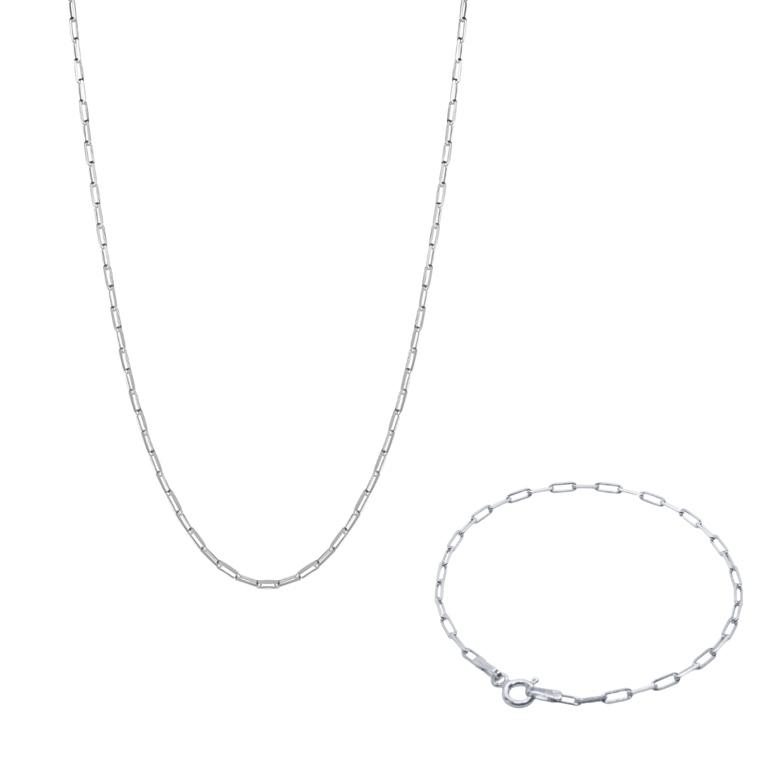 Rectangular Sterling Silver Chain Bracelet and Necklace Set