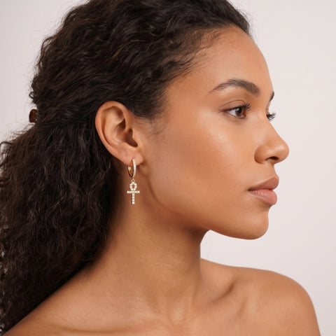 Pave Egyptian Ankh Sterling Silver Drop Earring