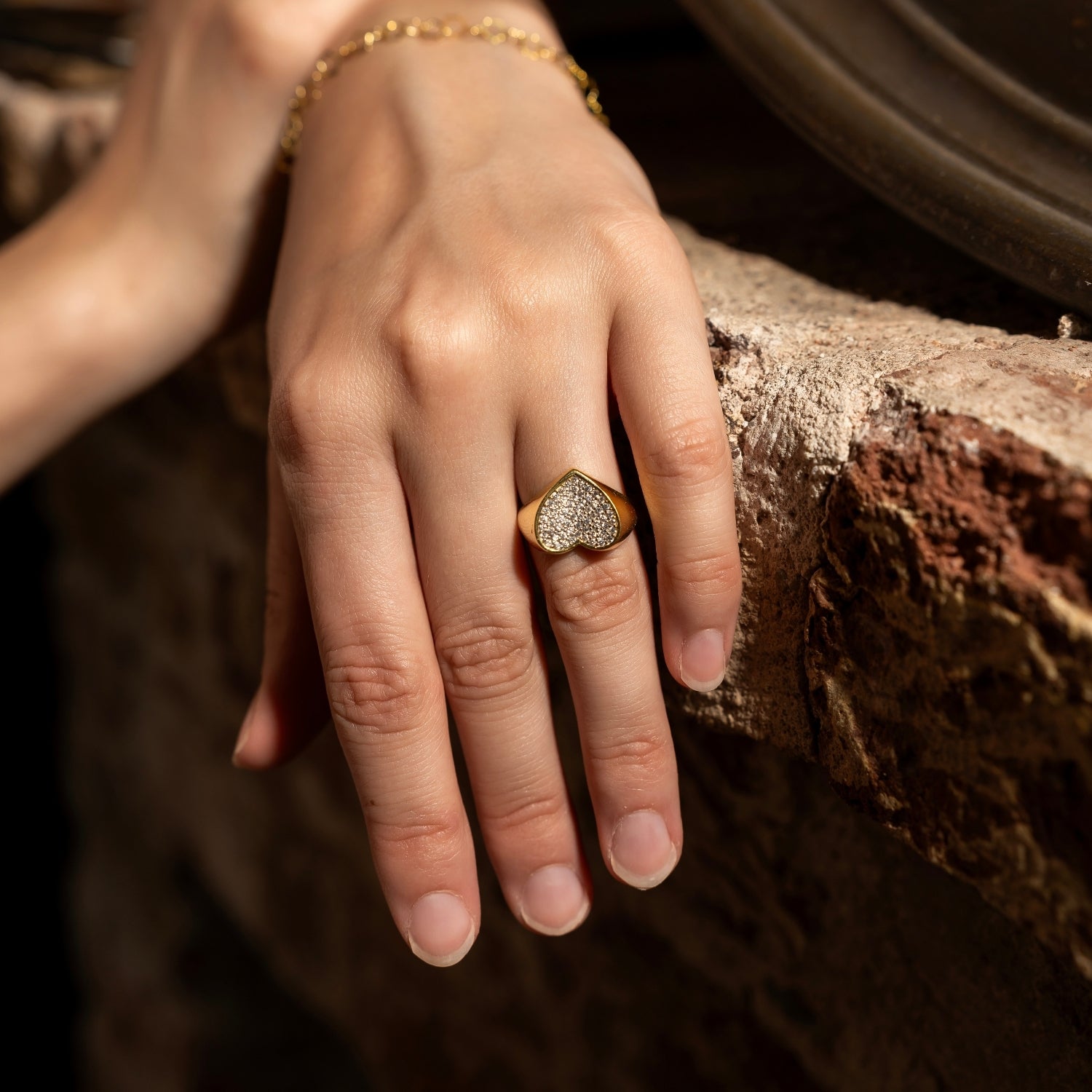 Sterling Silver Pave Heart Signet Ring