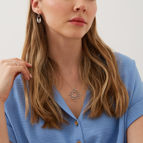 Sun Sunburst Large Textured Molten Sterling Silver Pendant Necklace