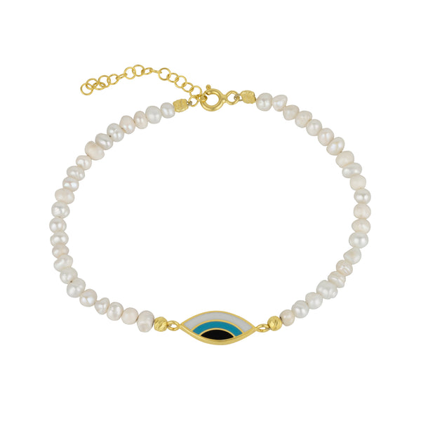 Pearl Evil Eye Sterling Bracelet