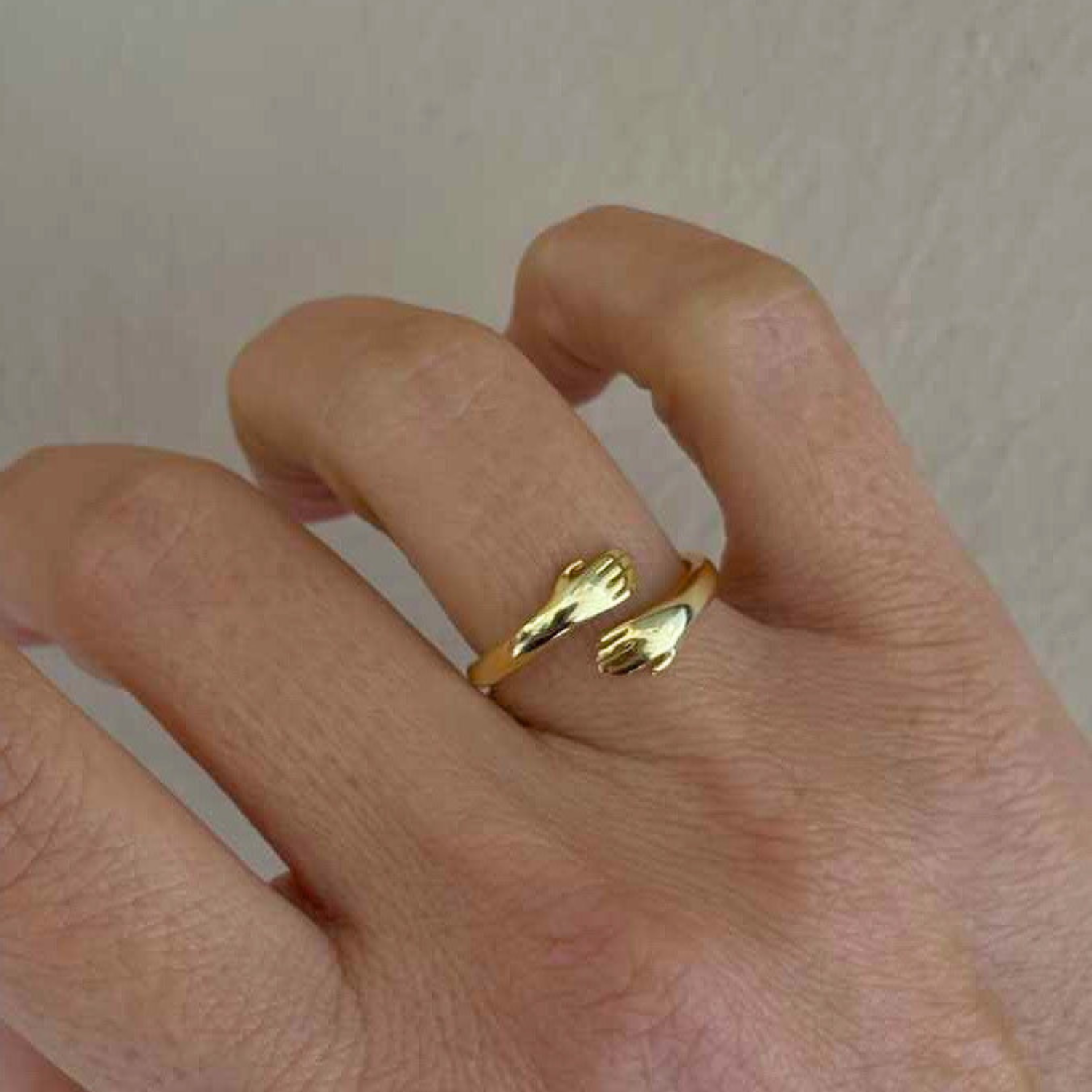 Hug Ring With Hands Sterling Silver and Gold Plated