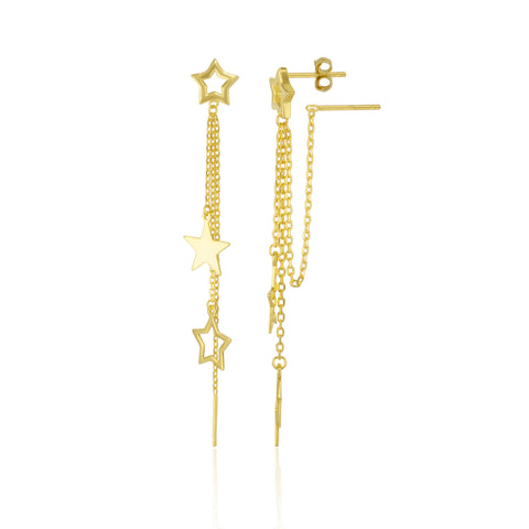 Chain and Stars Sterling Silver Drop Earrings