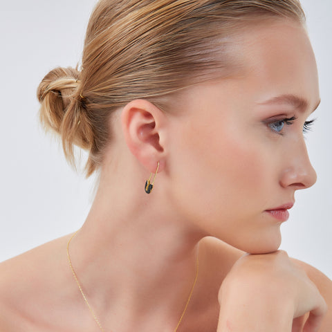 Black Pave Safety Pin Earrings Jewelled Sterling Silver