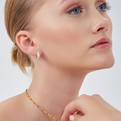Enamel Pastel Color Rainbow Sterling Silver Chunky Earrings