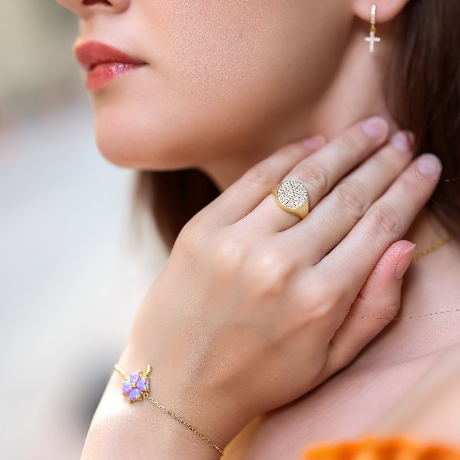 Sterling Silver Round Pave Signet Ring