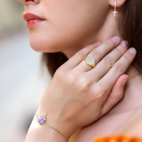 Sterling Silver Round Pave Signet Ring