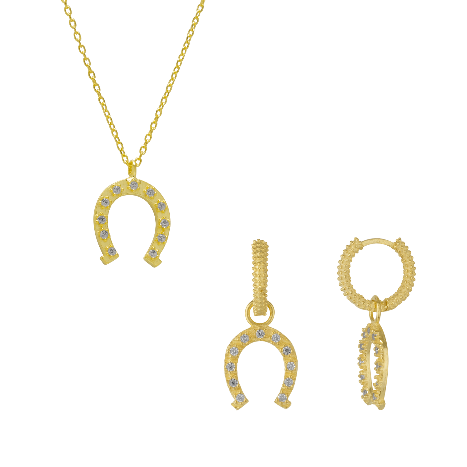 Sterling Silver Horseshoe Equestrian Necklace & Earring Set