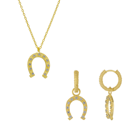Sterling Silver Horseshoe Equestrian Necklace & Earring Set