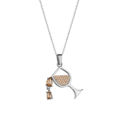 White Wine Glass Sterling Silver Necklace