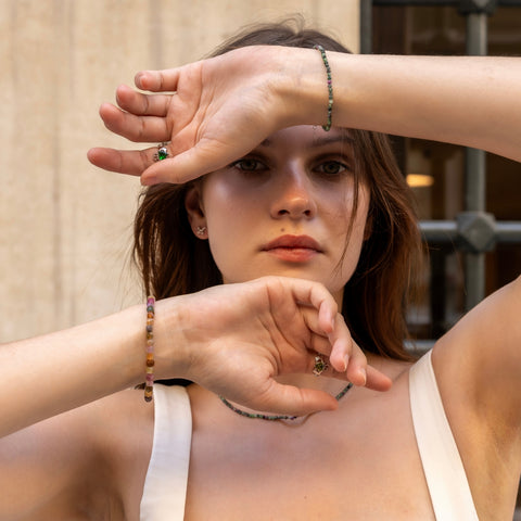Fine Red Green Tourmaline Sterling Silver Bracelet