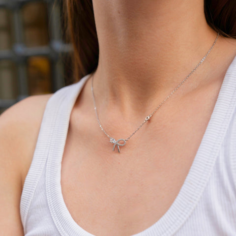 Sterling Silver Bow Tie Stud Necklace
