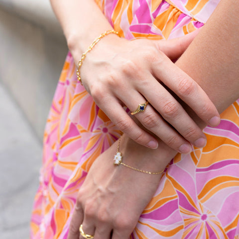 Fine Rectangular Navy Sterling Silver Statement Ring