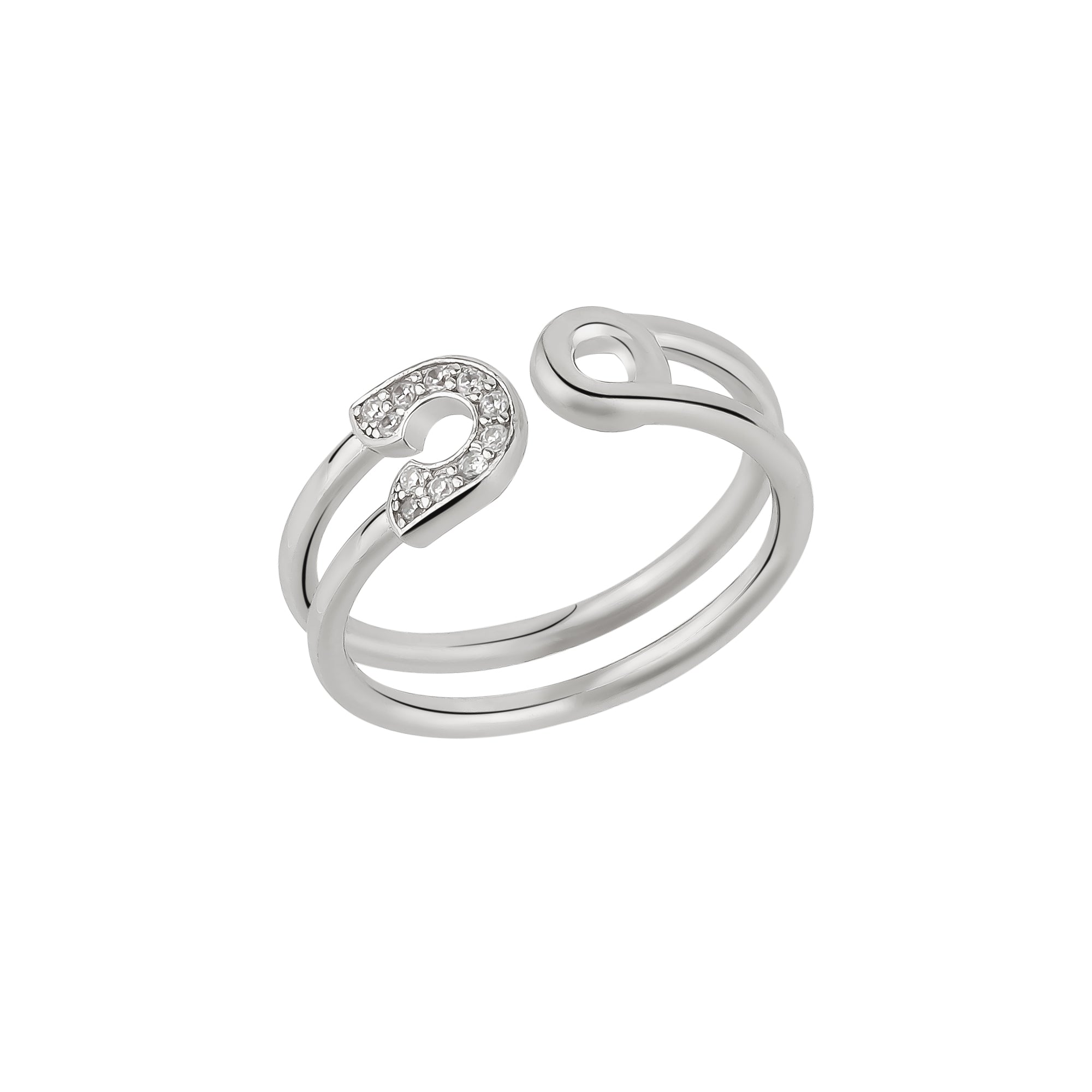 Sterling Silver Pave Jewelled Safety Pin Ring