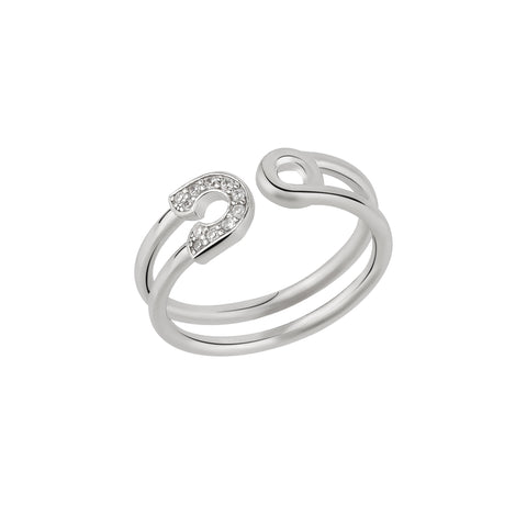 Sterling Silver Pave Jewelled Safety Pin Ring