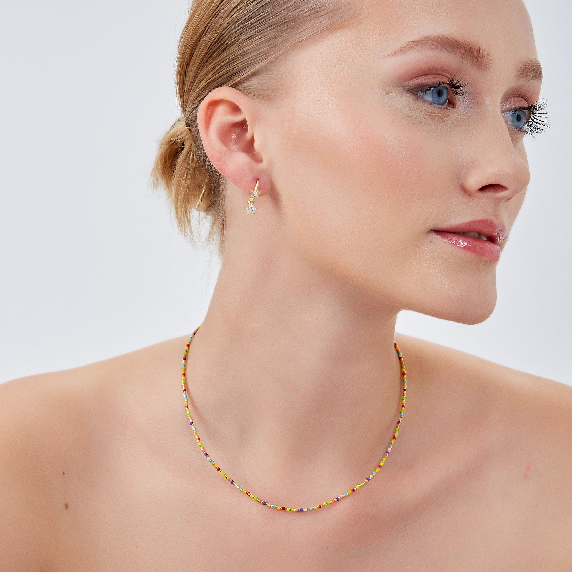 Star Sterling Silver Eardrop Hoop Earrings