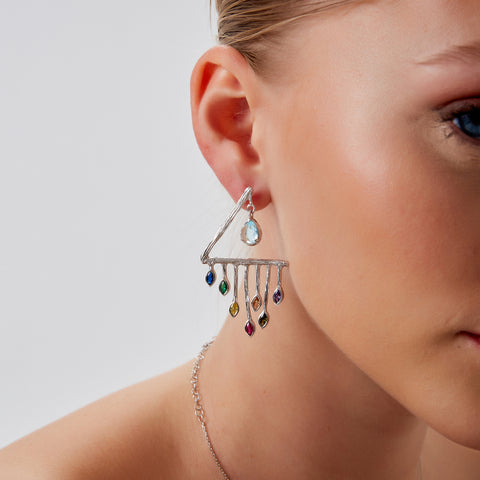 Colourful Rainbow Rain Drop Earrings in Sterling Silver