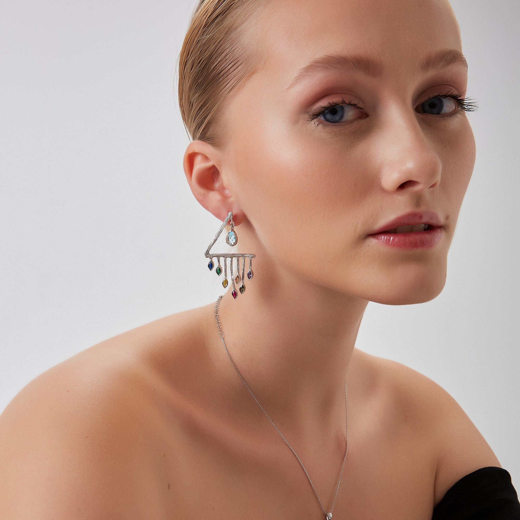 Colourful Rainbow Rain Drop Earrings in Sterling Silver