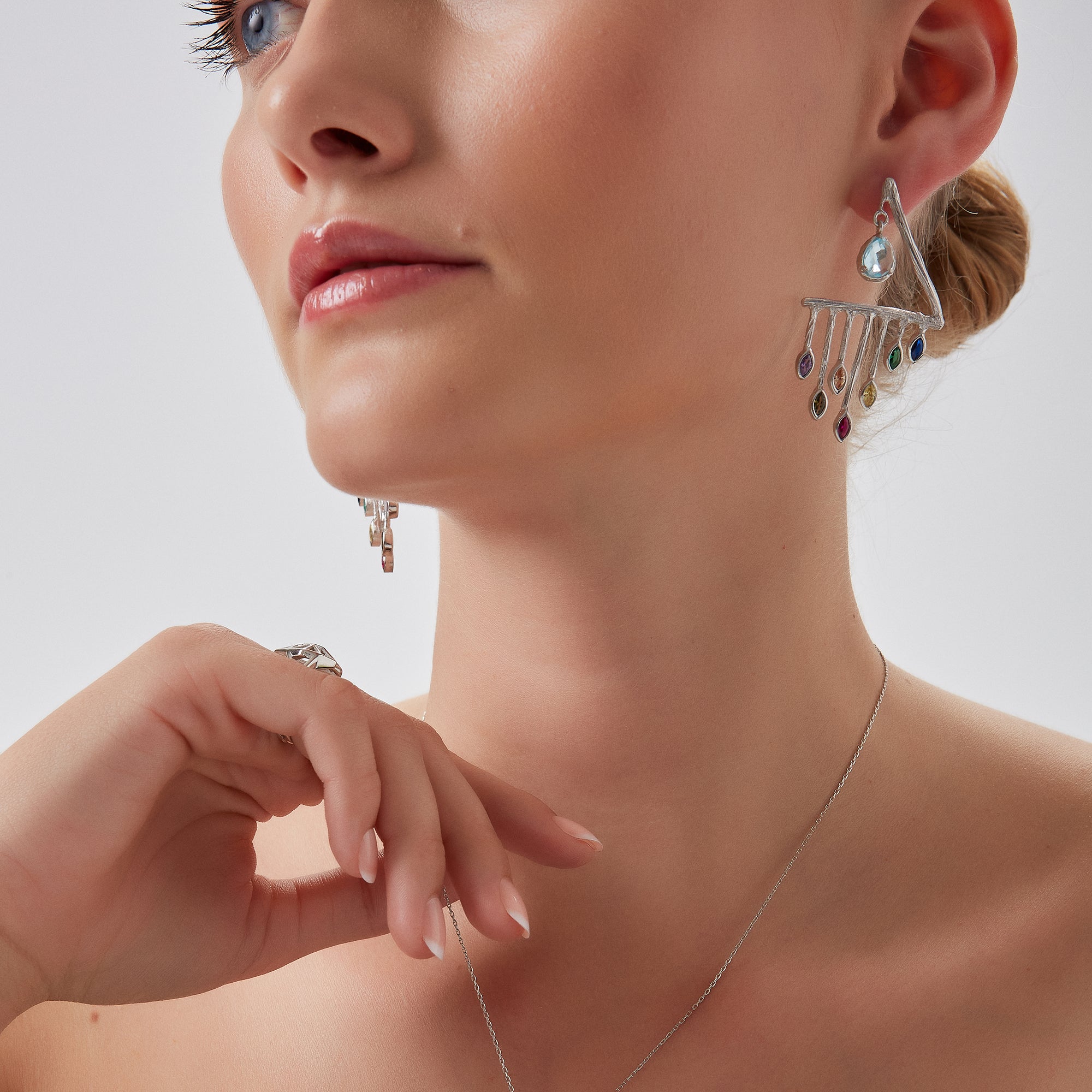 Colourful Rainbow Rain Drop Earrings in Sterling Silver