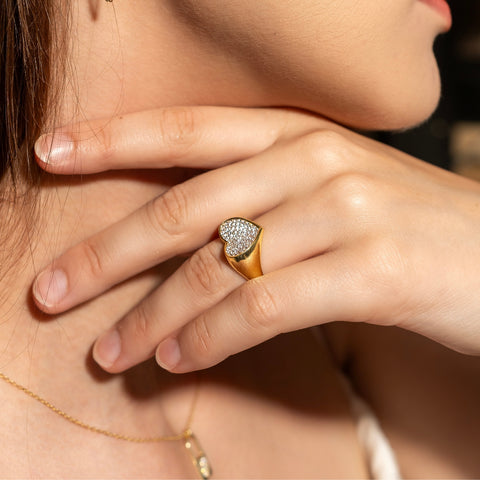Sterling Silver Pave Heart Signet Ring