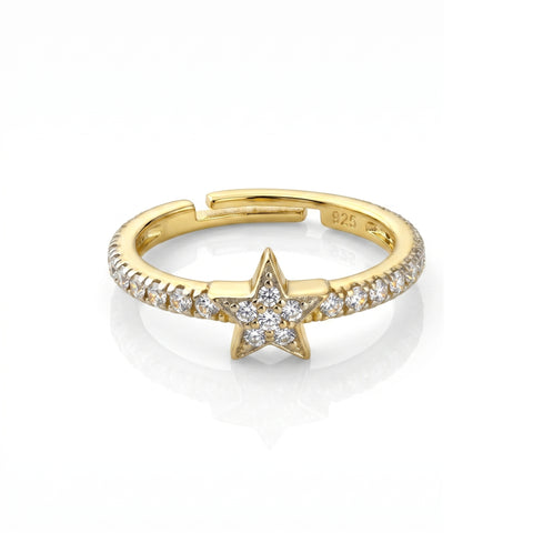 Star Zirconia Half Round Adjustable Sterling Silver Ring