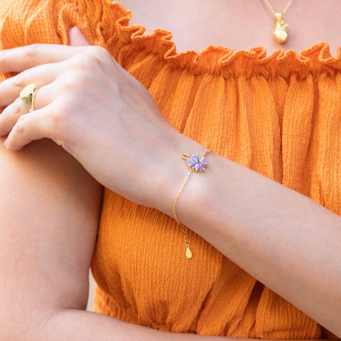 Purple Opal Clover Sterling Silver Bracelet