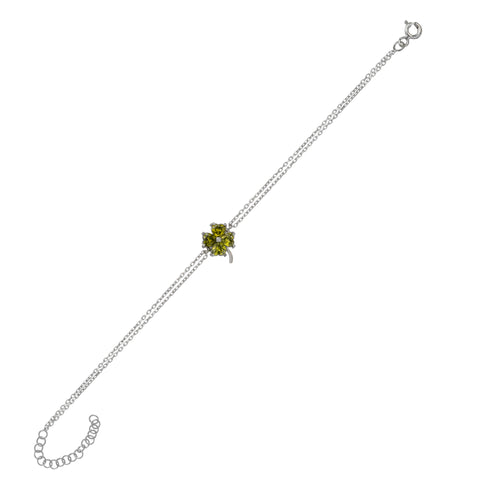 Sterling Silver Four Leaves Clover Bracelet - Mystic Green