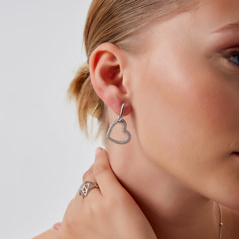 Chunky Heart Sterling Silver Drop Earrings