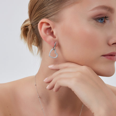 Chunky Heart Sterling Silver Drop Earrings