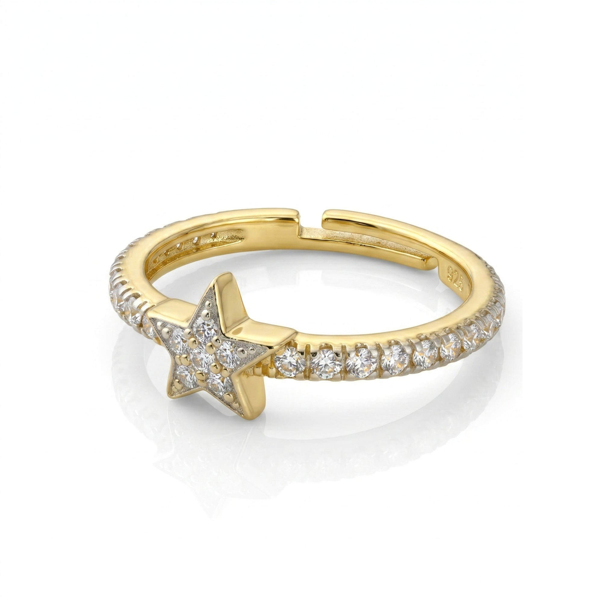 Star Zirconia Half Round Adjustable Sterling Silver Ring