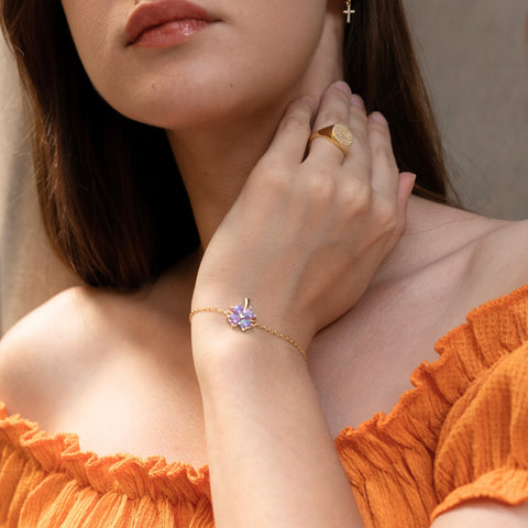 Purple Opal Clover Sterling Silver Bracelet