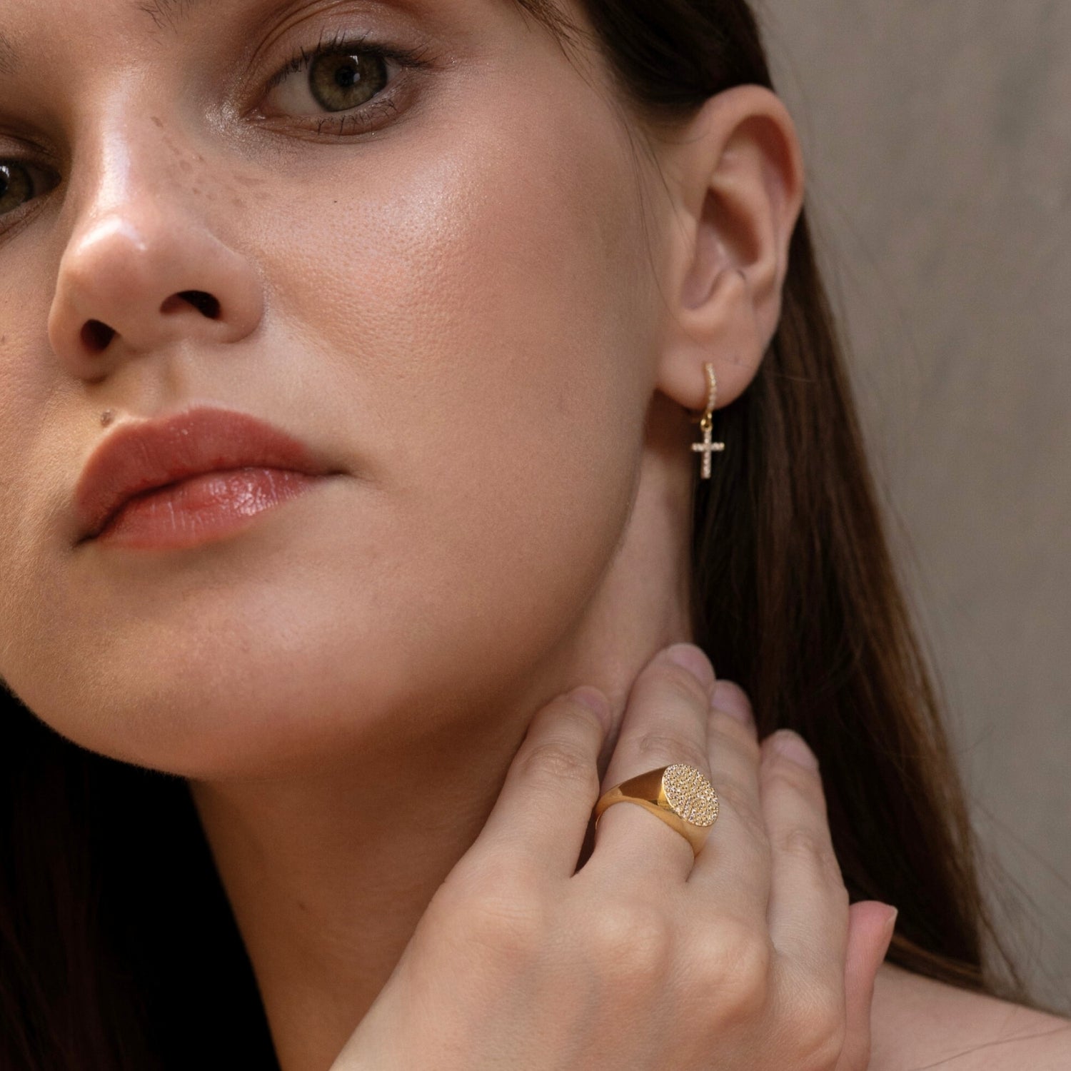 Sterling Silver Huggie Pave Cross Drop Earring