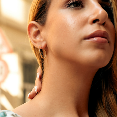 Sterling Silver Large Wavy Stud Hoop Earring With Interior Gemstones
