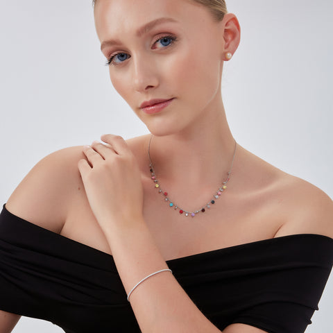 Sterling Silver Colorfull Rainbow Hexagon Sterling Silver Necklace