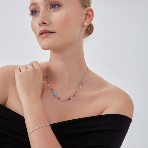 Sterling Silver Colorfull Rainbow Hexagon Sterling Silver Necklace