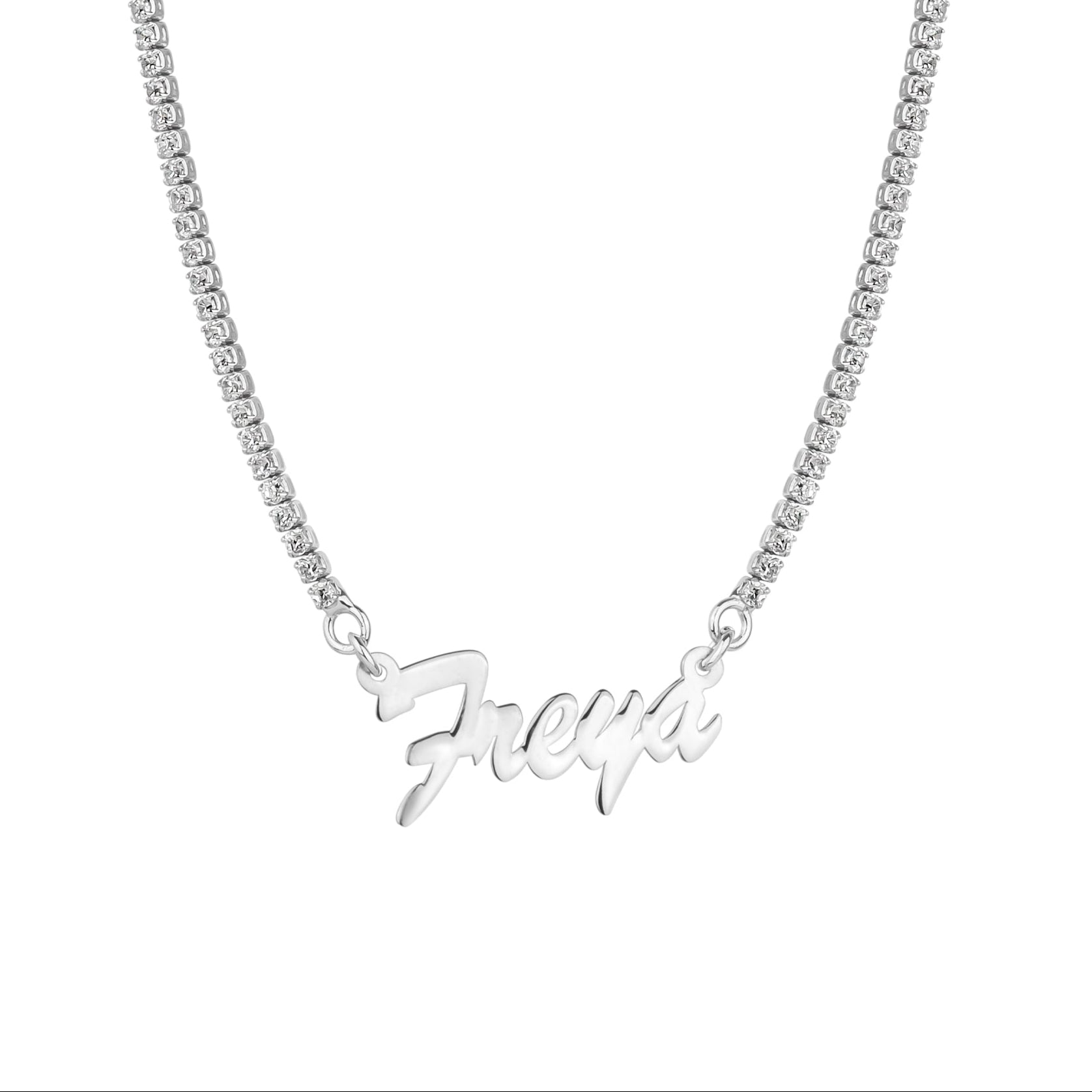 Sterling Silver Fine Signature Name Necklace With Tennis Chain